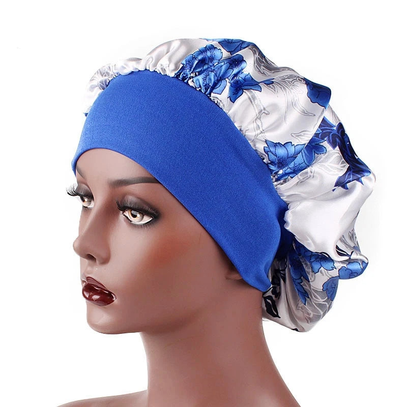 Wholesale Custom Single Layer Luxury Floral Printing Silk Satin Bonnet Women's Designer Hair Cap for Beach Travel Fishing Wide