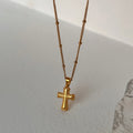 2023 Dazan Summer New 18k Pvd Gold Plated Stainless Steel Vintage Church Cross Bead Chain Necklace Waterproof Jewelry for Women