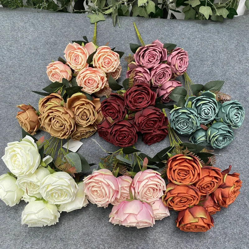 China Factory Good Quality  Bundle Imperial Rose 7-head Artificial Flower Rose