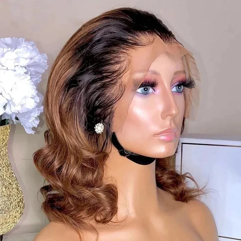 Ombre 1B/Brown 13*4 Lace Front Wigs Brazilian Human Hair Pre-Plucked Natural Hairline Body Wave for Women