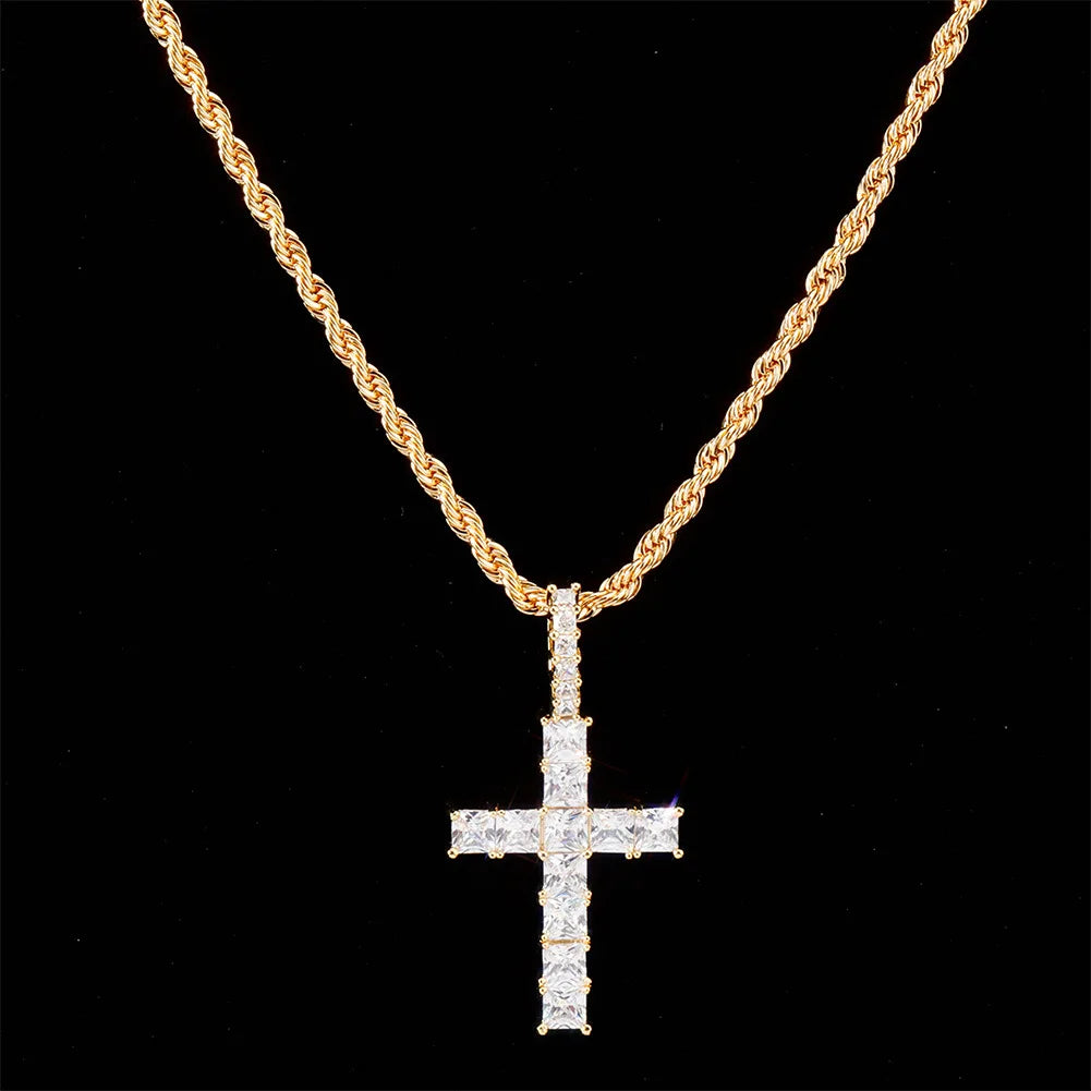 European and American Hip-hop Cross Full Color Zircon Pendant Fashionable and Personalized Trendy Necklace Exquisite Accessories