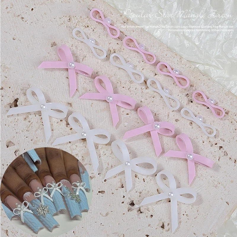 New Nail Art Charms Bow Pearl Jewelry New White Pink Ballet Dance Shoes Nail Decoration Nail Charms