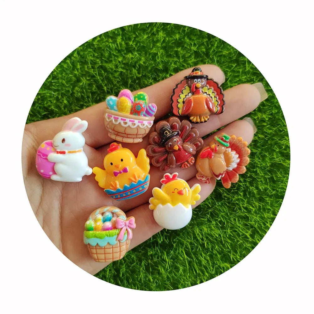 100pcs Duck Rabbit Easter Day Gift DIY Festival Ornament Toys Kids Kit Phone Case Decor Resin Beads for Accessorizing Headwear