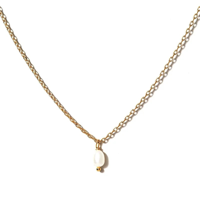 Milskye Fashion Women Simple 925 Sterling Silver 18K Gold Pearl Pendant Necklace