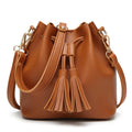 Women's Crossbody PU Leather Handbag with Tassel String Pocket Fashionable Bucket Style Featuring Custom OEM Design and Wallets