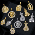 Crystal Punk Animal Lion Pendant Hamsa Men Iced Out Dollar Money Bag Necklace Stainless Steel Virgin Mary Jesus Pendant