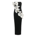 C3693 European and American Style Elegant Evening Black Strapless Bow Patchwork Bandage Hollow Out Bodycon Women Maxi Dresses