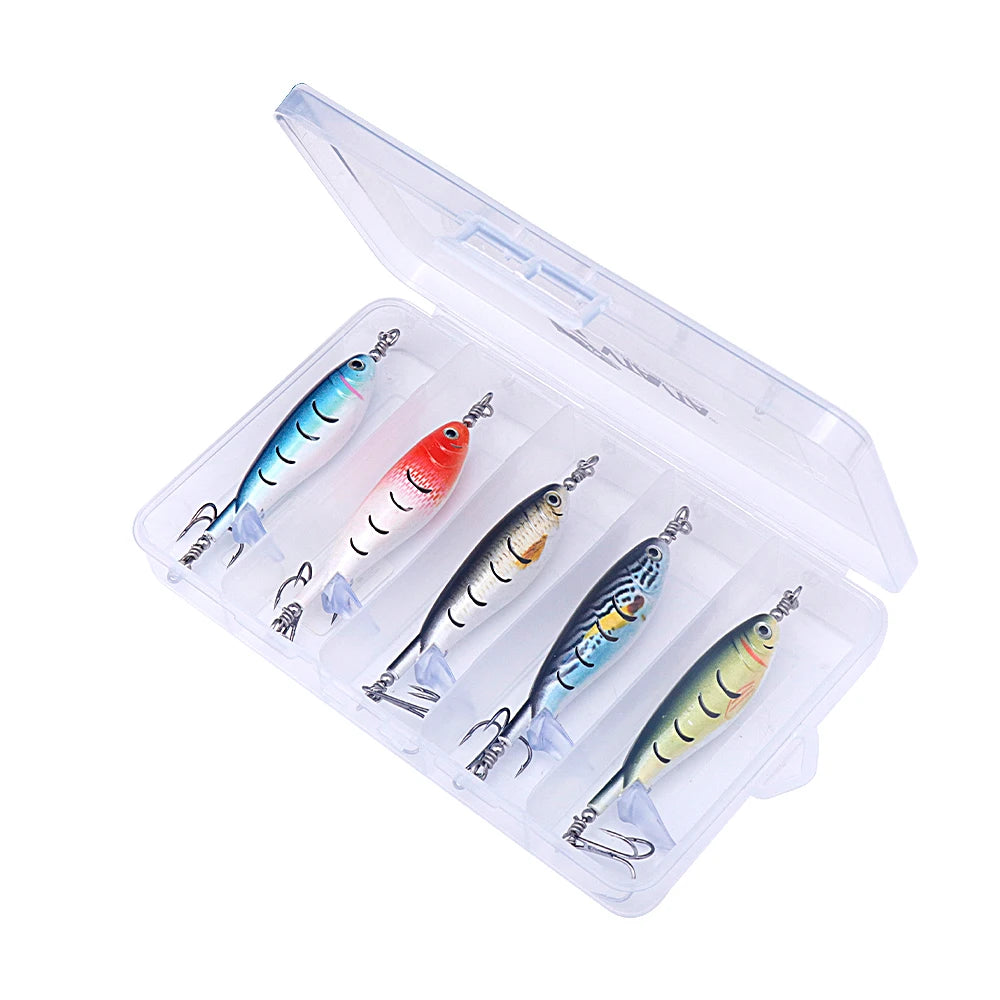 75mm 8g 5pcs/lot Top Water Overall Body Rotation Whopper Popper Fishing Lures Set Plopper Bait Blank