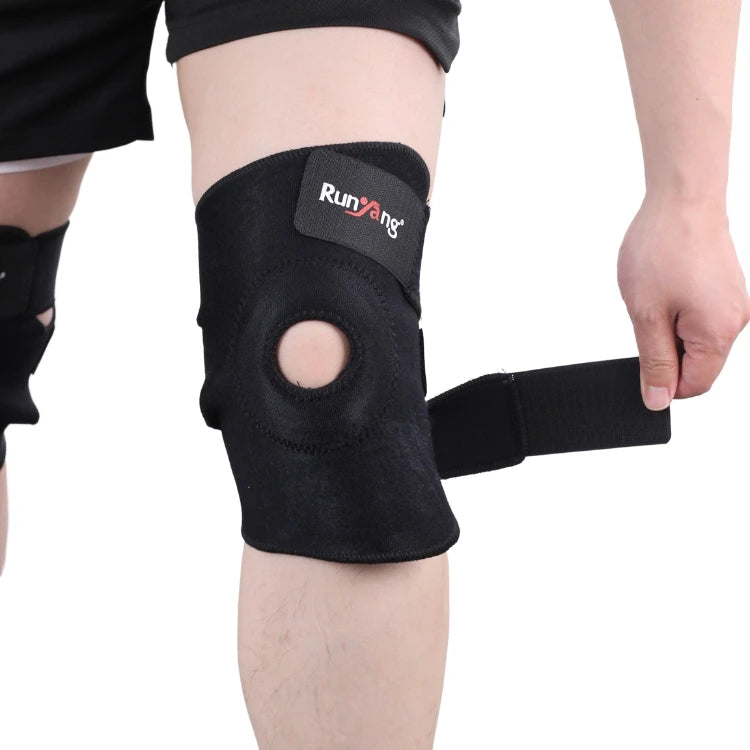 Black Open Patella Stretch Neoprene Waterproof Breathable Knee Brace Metal Side Stabilizers for Arthritis Pain Crawling Spring