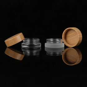Luxury Bamboo Glass Cosmetic Face Cream Jar Frosted Glass 5g Mini Cosmetic Jars