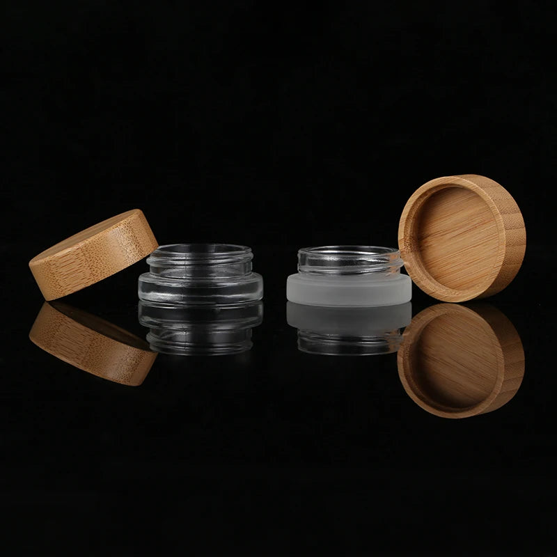 Luxury Bamboo Glass Cosmetic Face Cream Jar Frosted Glass 5g Mini Cosmetic Jars
