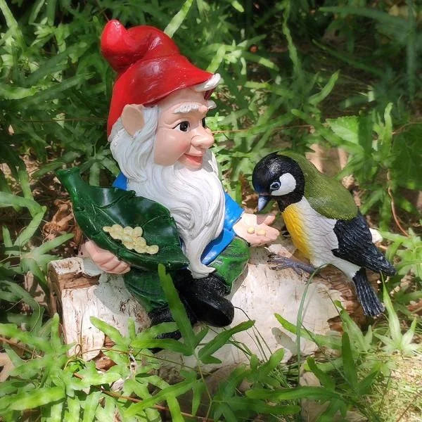 Nature-friendly Hand-painted Gnome Resin Crafts Holiday Garden Ornaments Bird & Seed Detail Outdoor Garden Decor Figurines