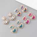 Hot Sale in America Gold Plated 2-Layer Crystal Heart Hanging Earrings for Women Bling Rhinestone Love Heart Dangling Jewelry