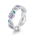 925 Sterling Silver Purple Wreath Flower Finger Ring Original Design Fine Jewelry for Women for Wedding or Party BSR492