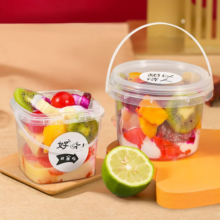 Food Grade Thicken Plastic Bucket With Holder and Lid for Seafood Snack OEM Color Printing