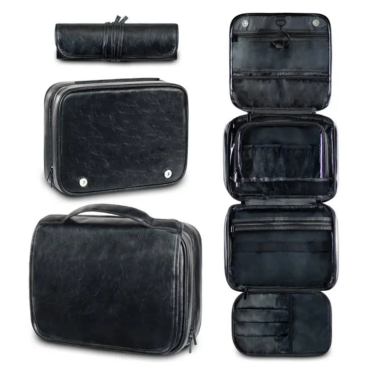 Large PU Leather Travel Toiletry Cosmetic Bag Pouch Case Portable Cotton and Nylon Storage Box for Men and Women