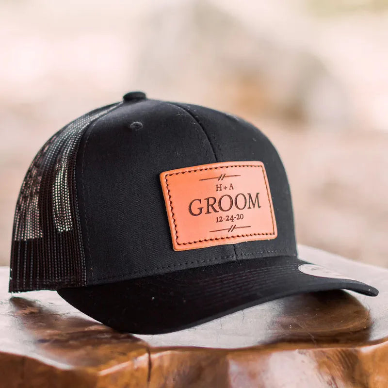 CUSTOM Bridal Party Hats Wedding Snapback Custom Groomsmen Hats Leather Patch Hats