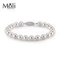 Nice Luster 7-8mm White Round Beaded Pearl Bracelet with Sterling Silver Clasp Rose Gold Plated AAAAA Grade