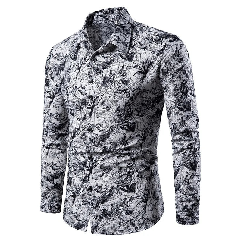 Men's Formal Wedding Prom Long Sleeve Slim Fit Button-up Stretch Shirts Wrinkle-Free with Pattern Plus Size