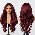 13*6 Large Area Handmade Lace Wig Synthetic Future Fiber Long Natural Multi-Layer Soft Wave Wig Color Mixing High Density Red