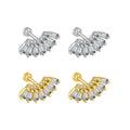 FUAMAY Classic Sterling Earrings Silver Screw on Stud Earrings Fan Shape Multi Baguette Ball Gold Plated Sterling Silver Jewelry