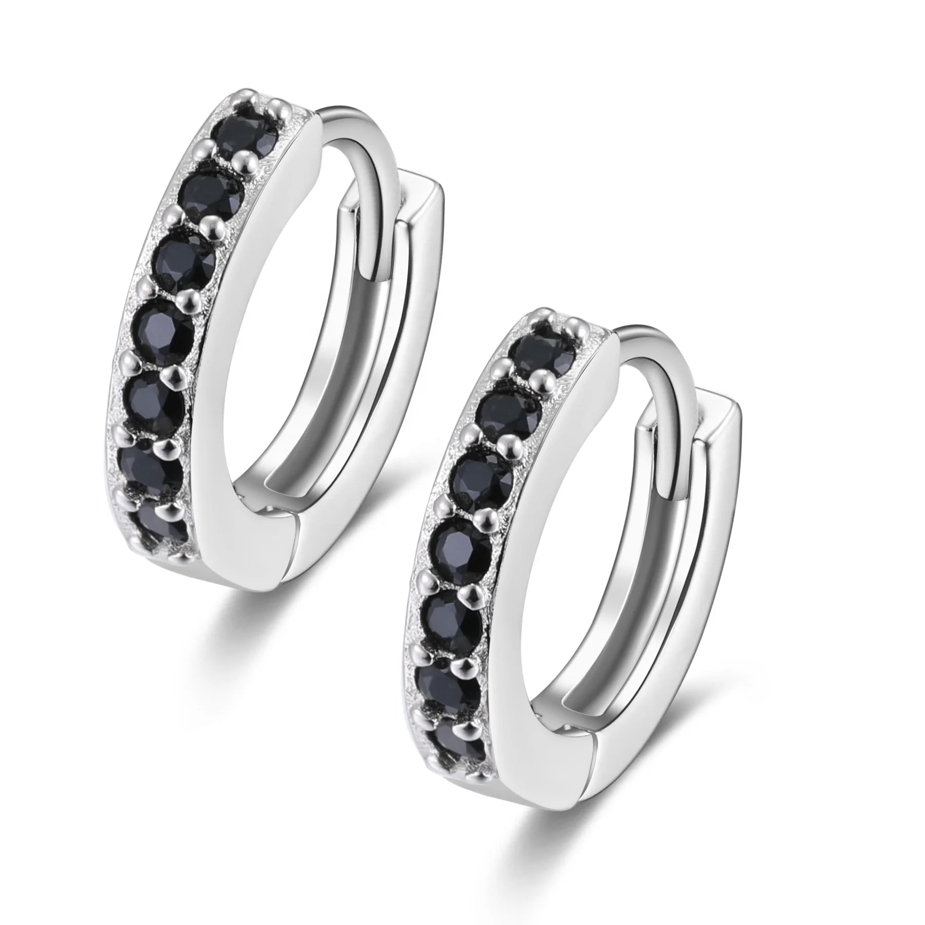 Wholesale Cute Wedding Small 7mm 11mm Cubic Zirconia Micro Pave Hoop Earrings 925 Silver Huggie Hoops Black CZ Cartilage