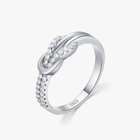 Ailmay Real 925 Sterling Silver Fine Double Knot Finger Ring for Women Dazzling Clear CZ Fine Elegant Wedding Jewelry