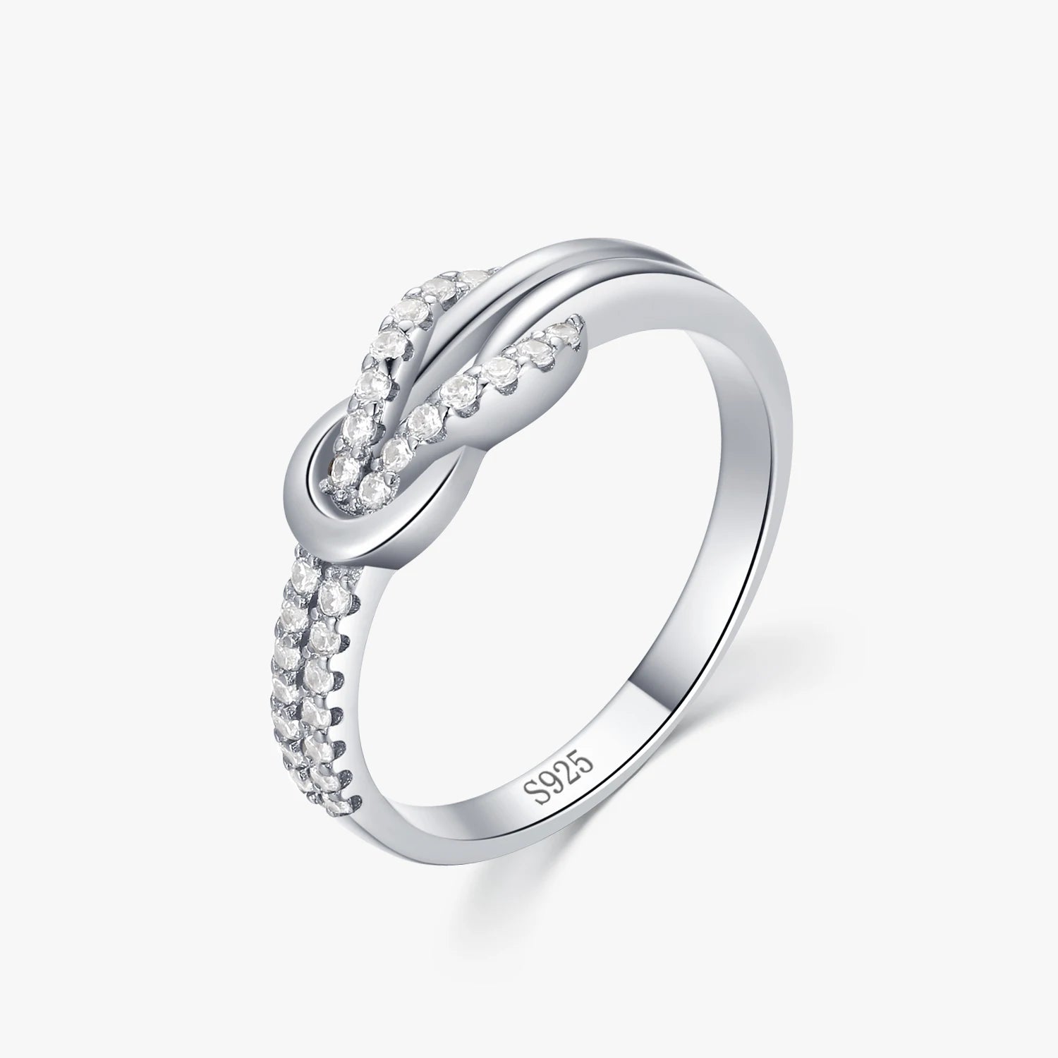 Ailmay Real 925 Sterling Silver Fine Double Knot Finger Ring for Women Dazzling Clear CZ Fine Elegant Wedding Jewelry