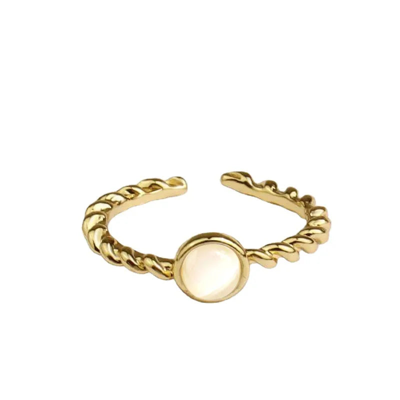 HVOANCI 4 2021 New Arrival Simple Gold Plated Opal Ring Simple Twist Open Finger Rings for Birthday Gift