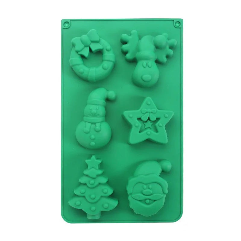 HY 6 Cavity Silicone Christmas Mold Shape of Tree Snowman Baking Tray for Chocolate Cake Soap