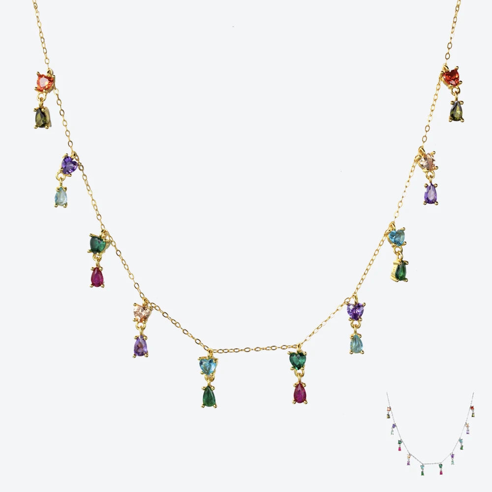 FUAMAY Silver 925 Colorful Cubic Zircon Gemstone Pendant Necklace Jewelry Colorful Pendant Necklaces