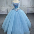Light Blue Off the Shoulder Quinceanera Dress Ball Gown 3D Floral Appliques Lace Corset Sweet 16 6609