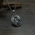Antique Silver Greek God of Law Portrait Titanium Steel Pendant Stainless Steel Necklace Men Oval Pattern Choker Accessories