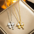 Wholesale New Stainless Steel Necklace Korean Cute Diamond Zircon Bowknot Pendant Necklaces