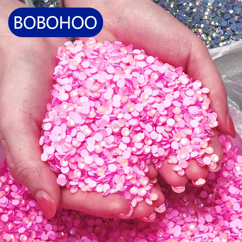 BOBOHOO Neon Series Round and Flat Hot Fix Rhinestones Wholesale Iron-on Glue Beads for Bikini Bra Clothing Garment Decoration