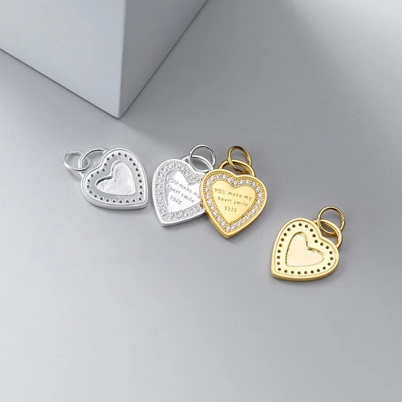 14.5mm Genuine Sterling Silver Pave CZ Heart Charms for Jewelry Making Supplies