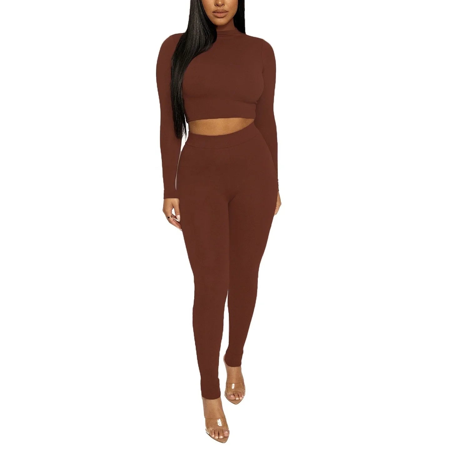 Autumn Winter 2 Piece Fashion Bodycon Long Sleeve Crop Top Outfits Sportswear Pants and Top Casual Sports Women's Sets