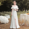 2023 New Women's French Wedding Dress Solid Color Simple Satin One Shoulder Small Dress