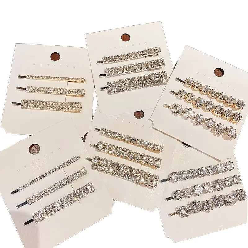 3pcs/set Crystal Hair Pins With Diamond Glinting Bobby Rhinestone Hair Pins for Women Girls