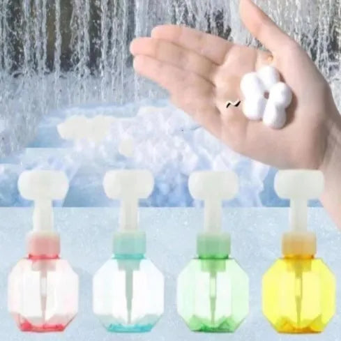 Stock 300ml 500ml Diamond Shaped Clear Kids Plastic Flower Foam Bottles Hand Soap Dispenser Liquid Cleanser Bottle With Pump