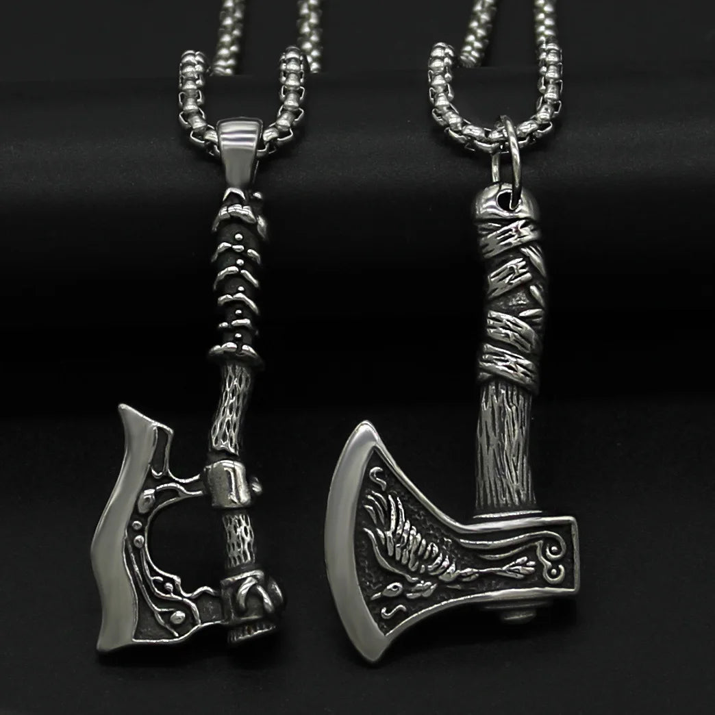 Hip Hop Mens Punk Stainless Steel Viking axe Pendant Necklace