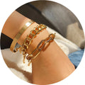 14K Gold Plated Dainty Link Beads Bracelet Set Adjustable Vintage Style Metal Link Bracelet for Women and Girls