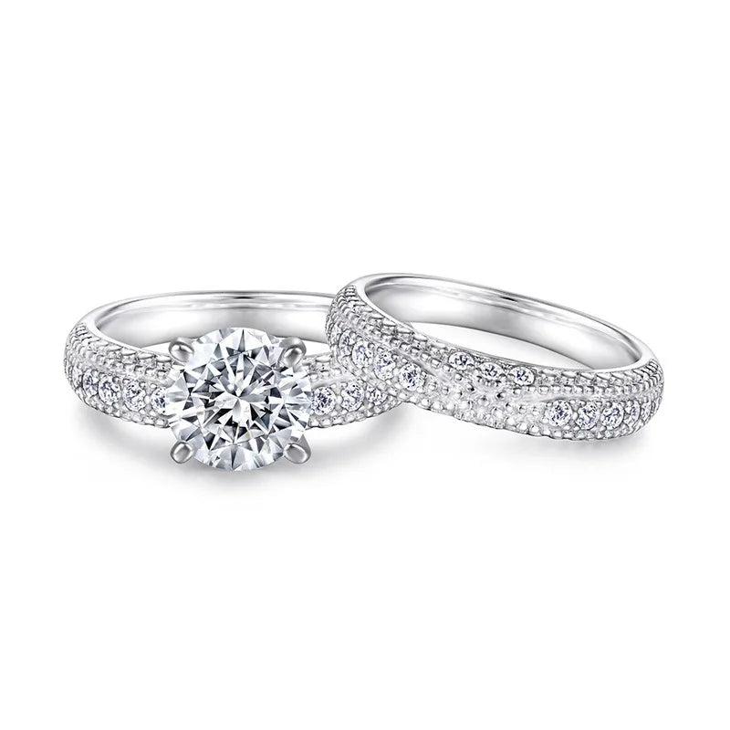 New Arrival Silver 925 Original Brilliant Cut 2 Carat Diamond Test Past D Color Moissanite Wedding Rings Set Women Fine Jewelry