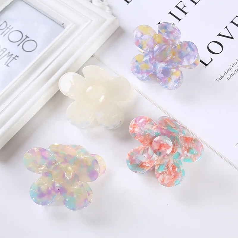 MIO Korean New Design 7Cm Claw Clips Wholesale Flower Shape Marble Acetate Hair Clamps for Women Girls