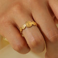 New Design Adjustable Open Cuff Green Malachite Turquoise Ring PVD Gold Plated Stackable Round Disc Stainless Steel Ring