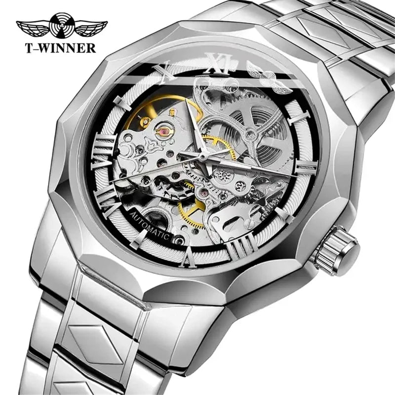 Winner 199G Automatic Mechanical Watch Male Business Clock Wristwatch Man New Fashion Gold for a Best Gift Montre Homme