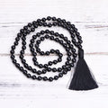 Wholesale Black Obsidian Beaded Necklace 108 Mala Beads Prayer Necklace Natural Gemstone Long Tassel Necklace