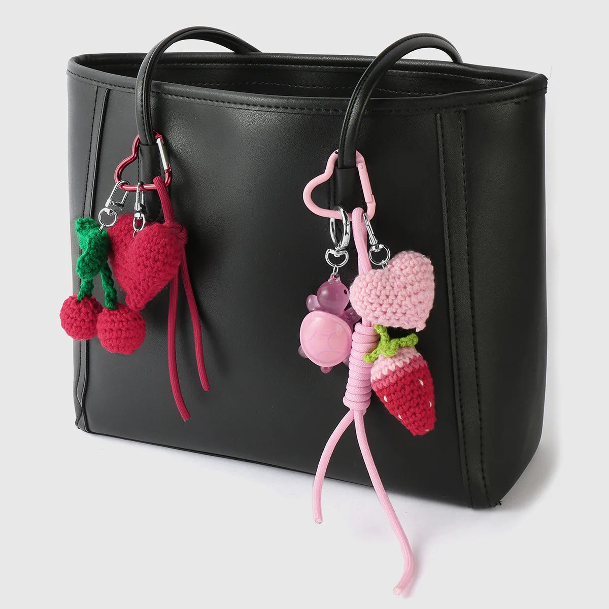 Crochet Yarn Charm Cherry Keychain Bag Pendant Handmade Braided Rope Strawberry Fruit Key Chain for Women Girl Gift Accessories