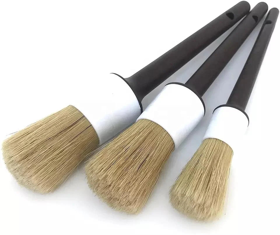 3pcs Natural Boar Hair Multifunctional Detailing Brush for Car Cleaning Detailing Brush Kit Soft Boar Hairs