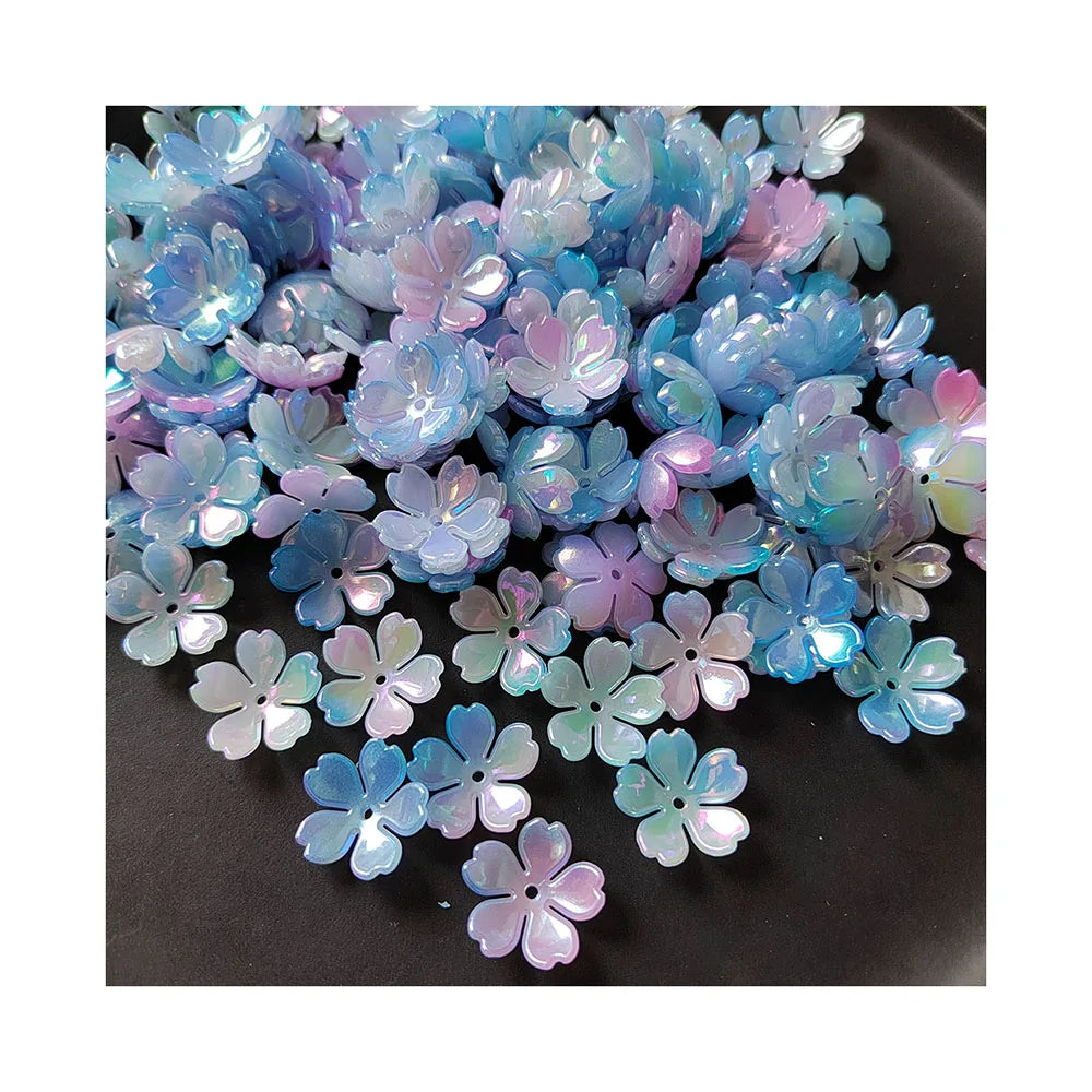 500g Mixed Gradient Color Acrylic Flower Bead Caps Five Petals Floral Loose Spacer Beads for Jewelry Craft Making Plastic
